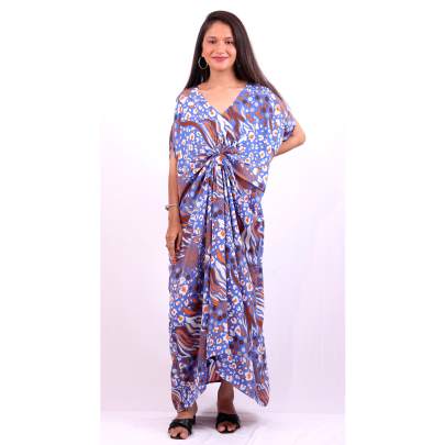 Blue Animal Skin Printed Long Partywear Dress