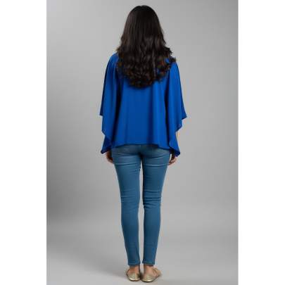 Blue Embroidered Poncho Top