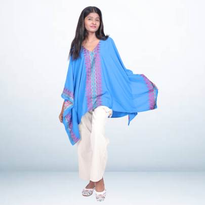 Blue Embroidered Short Kaftan for Women
