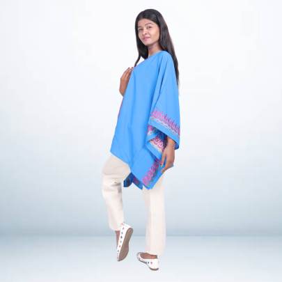 Blue Embroidered Short Kaftan for Women