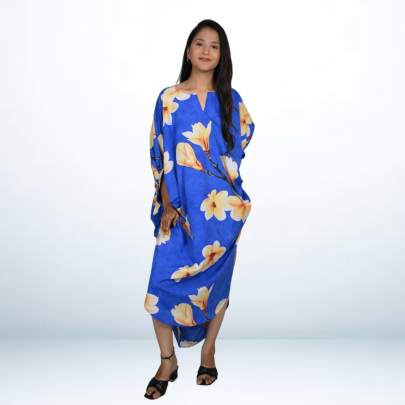 Blue Floral Printed Long Kaftan Caftan