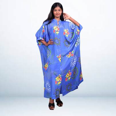 Blue Floral Printed Long Kaftan for Women