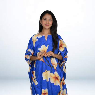 Blue Floral Printed Long Kaftan Caftan
