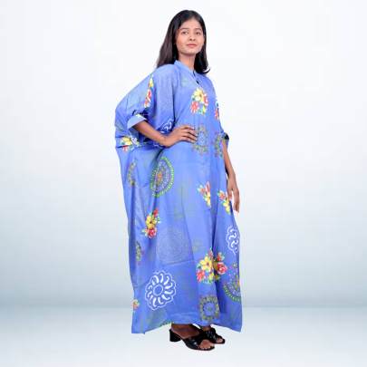 Blue Floral Printed Long Kaftan for Women