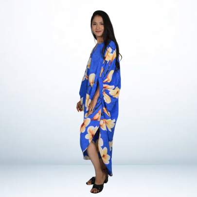 Blue Floral Printed Long Kaftan Caftan