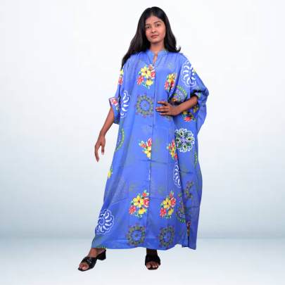 Blue Floral Printed Long Kaftan for Women