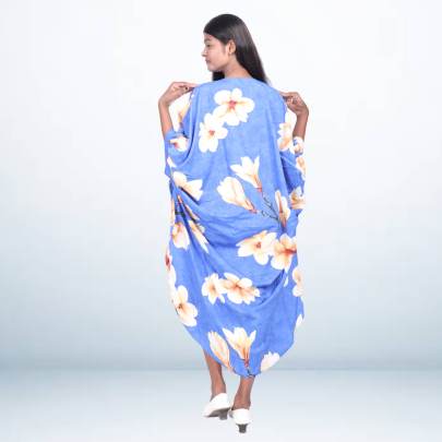 Blue Floral Printed Long Kaftan