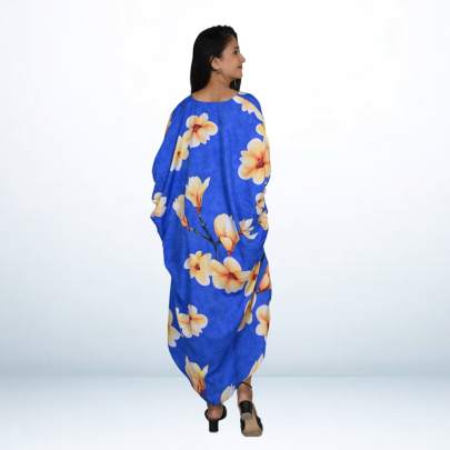 Blue Floral Printed Long Kaftan Caftan