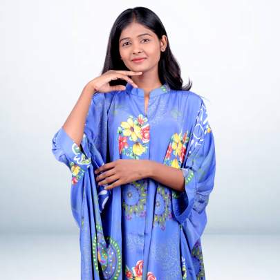 Blue Floral Printed Long Kaftan for Women