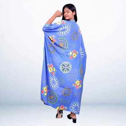 Blue Floral Printed Long Kaftan for Women