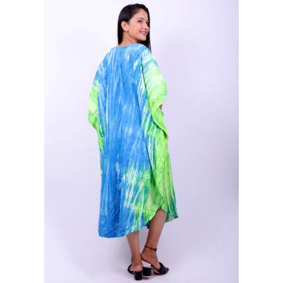 Blue Green Tie Dye Printed Long Kaftan