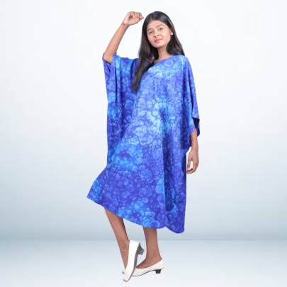 Blue Hand Tie-Dye Short Kaftan Cover-Up
