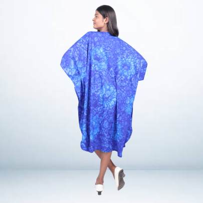Blue Hand Tie-Dye Short Kaftan Cover-Up