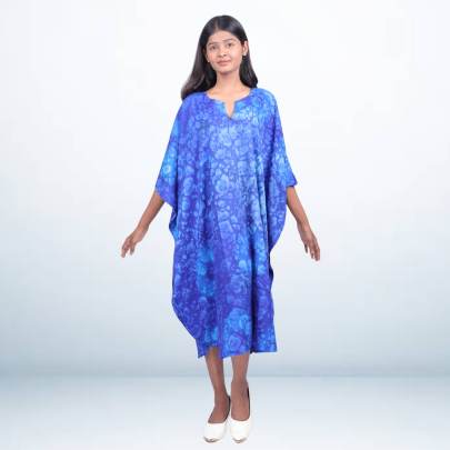 Blue Hand Tie-Dye Short Kaftan Cover-Up