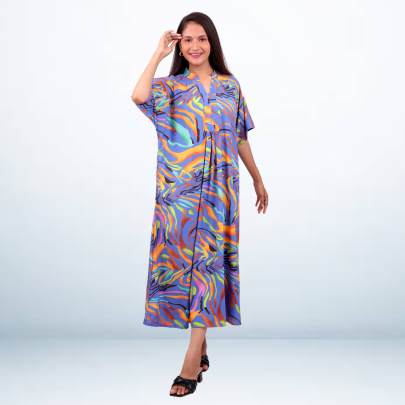 Blue Hawaiian Printed Long Dress