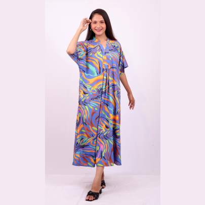 Blue Hawaiian Printed Long Dress