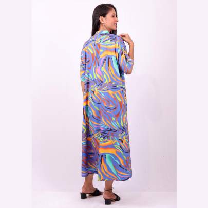 Blue Hawaiian Printed Long Dress