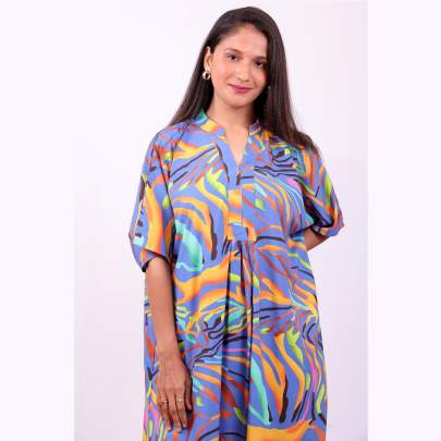 Blue Hawaiian Printed Long Dress