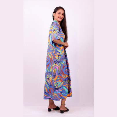 Blue Hawaiian Printed Long Dress