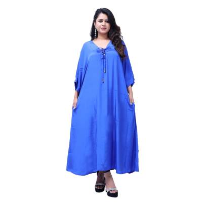 Blue Long Kaftan with Pockets