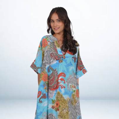 Blue Paisley Printed Long Kaftan Dress