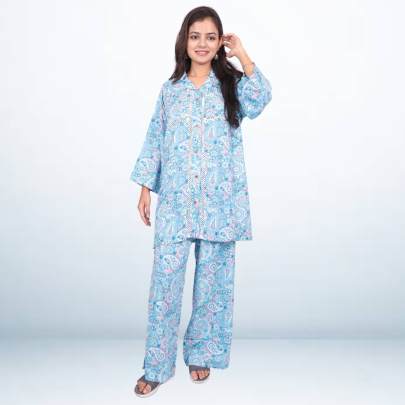 Blue Paisley Printed Shirt Pant Cord set