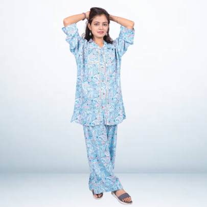 Blue Paisley Printed Shirt Pant Cord set