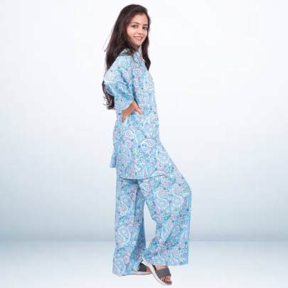 Blue Paisley Printed Shirt Pant Cord set