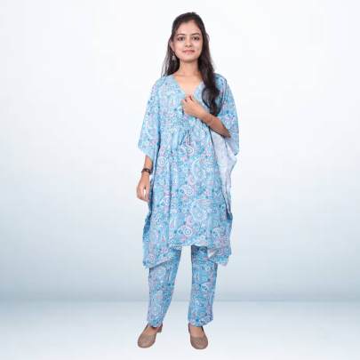 Blue Printed Kaftan Pant Co-ord Set