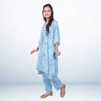 Blue Printed Kaftan Pant Co-ord Set