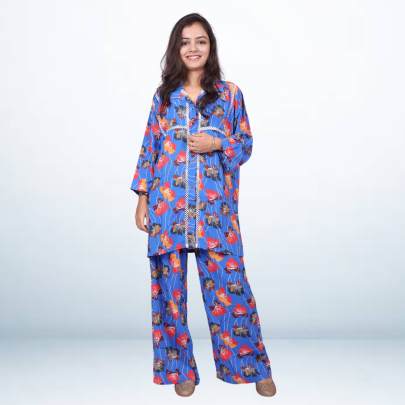 Blue Printed Shirt Pant Cord set