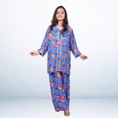 Blue Printed Shirt Pant Cord set