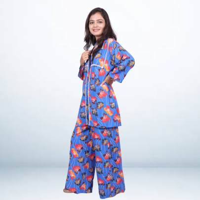 Blue Printed Shirt Pant Cord set