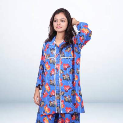 Blue Printed Shirt Pant Cord set