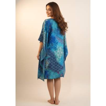 Blue Printed Short Kaftan Dress