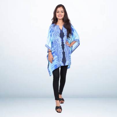 Blue Printed Short Tunic Kaftan Top