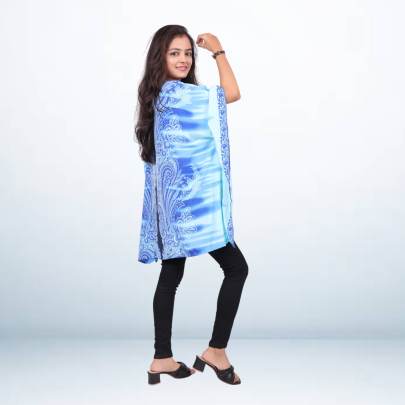 Blue Printed Short Tunic Kaftan Top