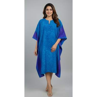 Blue & Purple Hand Spray Printed Kaftan Dress