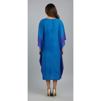 Blue & Purple Hand Spray Printed Kaftan Dress