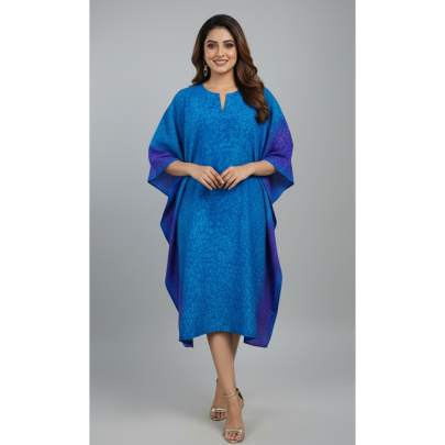 Blue & Purple Hand Spray Printed Kaftan Dress