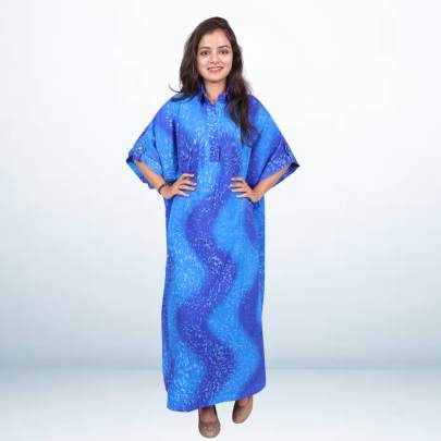 Blue Rain Drop Printed Long Kaftan Dress