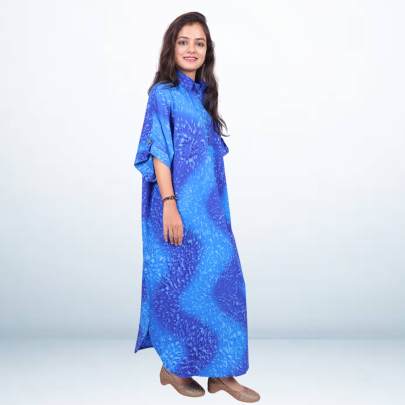 Blue Rain Drop Printed Long Kaftan Dress