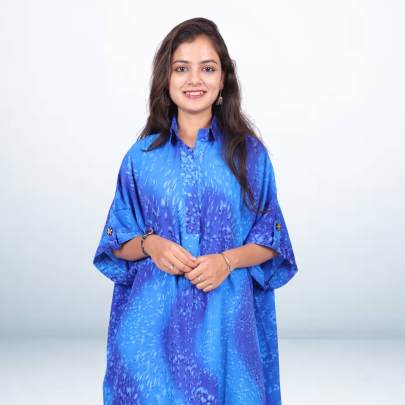 Blue Rain Drop Printed Long Kaftan Dress
