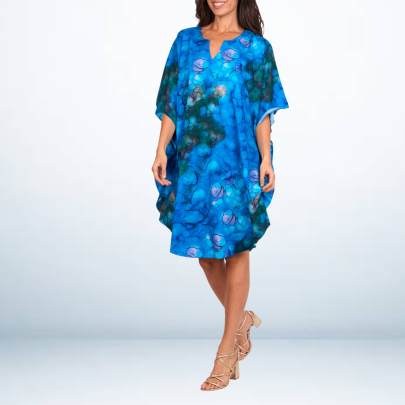 Blue Tie Dye Printed Short Kaftan