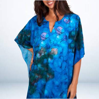 Blue Tie Dye Printed Short Kaftan