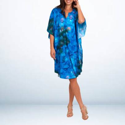 Blue Tie Dye Printed Short Kaftan