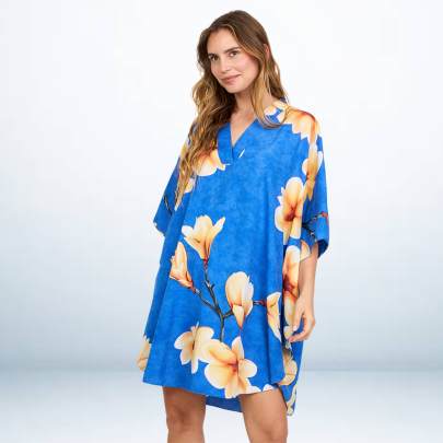 Blue Tropical Floral Printed Short Kaftan