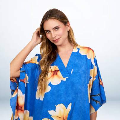 Blue Tropical Floral Printed Short Kaftan