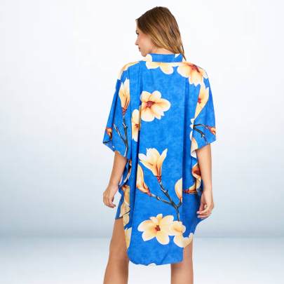 Blue Tropical Floral Printed Short Kaftan