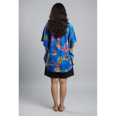 Blue Tropical Print Short Kaftan Top